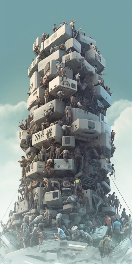 ai generated, mountain, computer, nature, laptop, media, scrap metal, garbage, technology, future, development